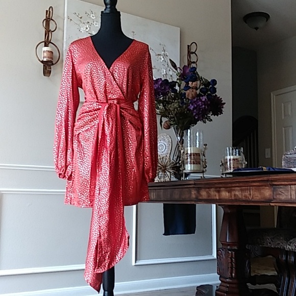 NWT Exclusive Selection Orange And Gold Waist Wrap Mini Dress By CBR. Size XL - Picture 11 of 17